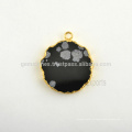 Mejor calidad Snowflake Obsidian Slice Gemstone Bezel Charm, 925 Sterling Silver Micron Gold Plated Bezel Charm Proveedores